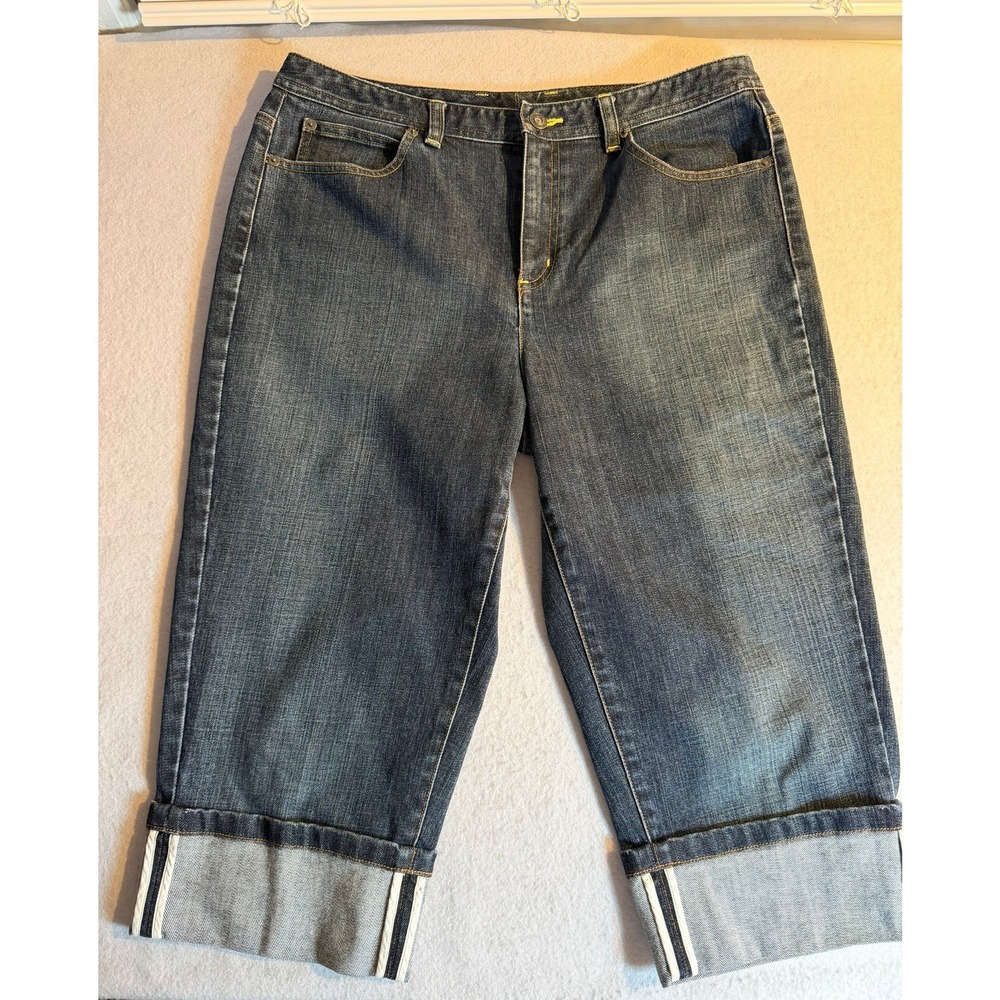 Talbots Petites Denim Capri Pants Dark Wash Stretch Cuffed Crop Jeans Size 12P